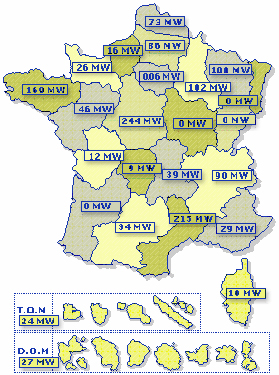 Carte d'implantation des oliennes en France